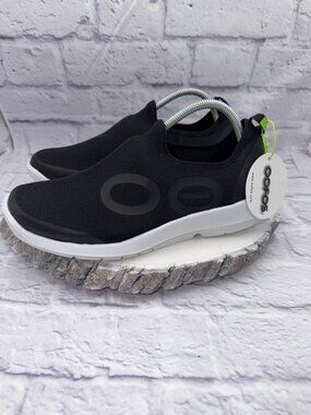 Oofos OOmg Sport Mens Recovery Shoes Black White Slip On Sneakers Sz 10